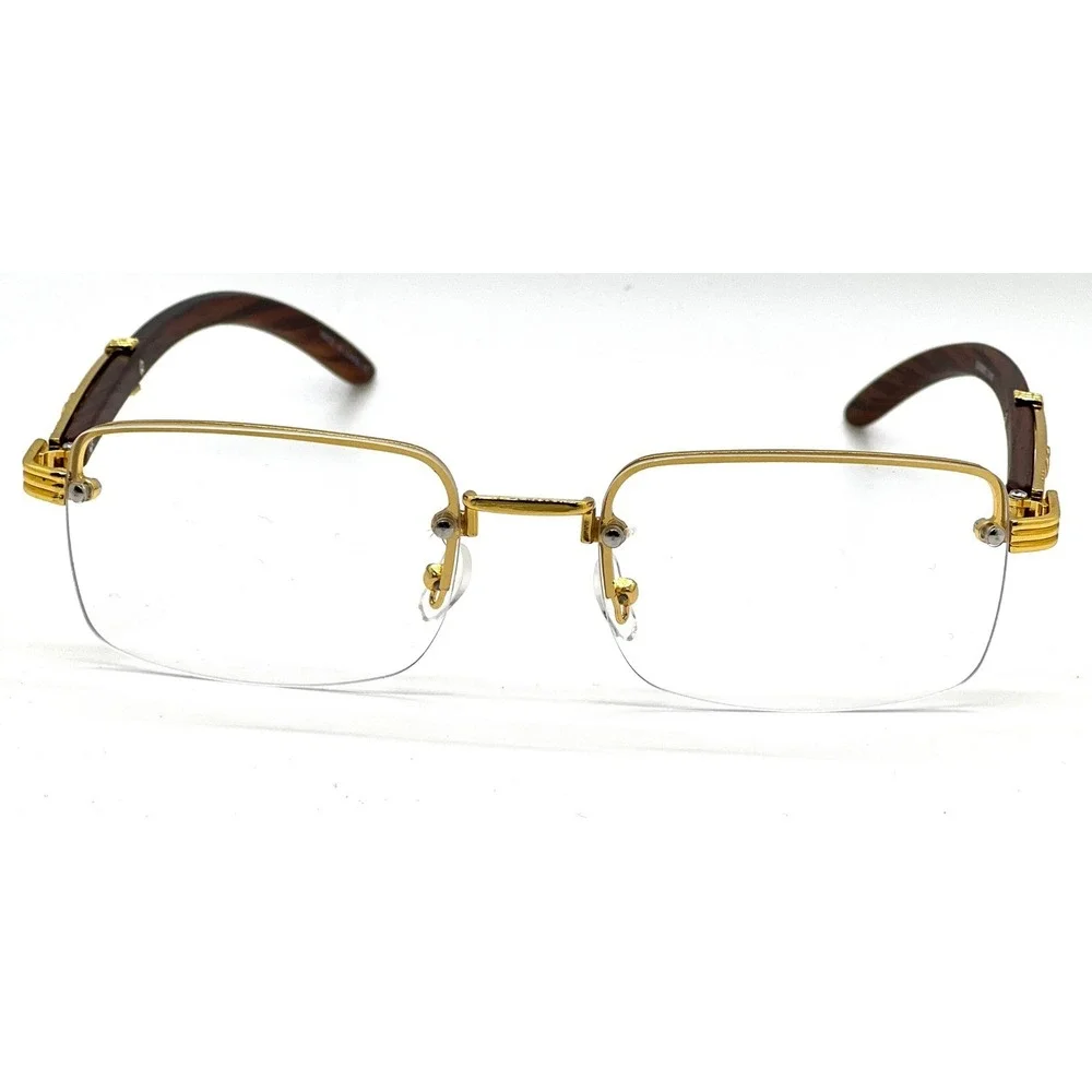Men's Rimless Gold Frame Elegant Hip Hop Square Clear Lens Retro Fashion Glasses